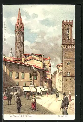 Lithographie Firenze, La Piazza di S. Firenze