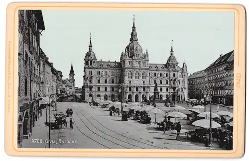 Fotografie Stengel & Co., Dresden, Ansicht Graz, Marktstände auf dem Marpktplatz vor dem Rathaus