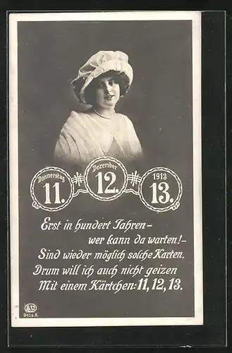 AK 11.12.13, Dame mit Perlenkette