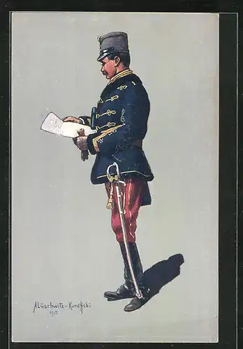 Künstler-AK Gest.-Ung. Husarenstabsoffizier in Felduniform 1914-1915