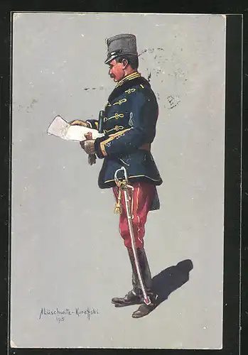 Künstler-AK Gest.-Ung. Husarenstabsoffizier in Felduniform 1914-1915