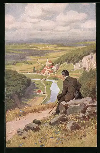 Künstler-AK Paul Hey: Volksliederkarte Nr. 20: Nun ade, du mein lieb' Heimatland