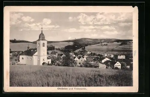 AK Olesnice pod Vrchmezim, Ortspartie mit Kirche