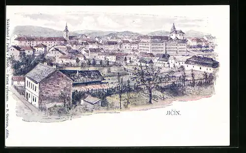 Künstler-AK Jitschin / Gitschin / Jicin, Panorama