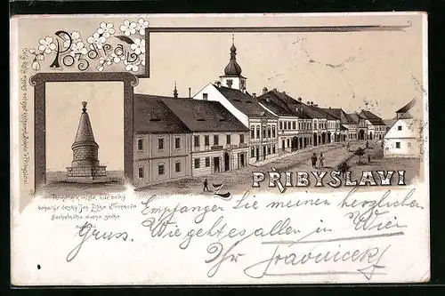 Lithographie Pribyslav, Pamatnik mista, Strassenpartie