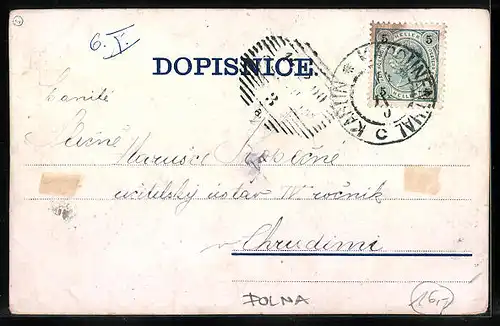 Lithographie Polna, Panorama mit Kirche