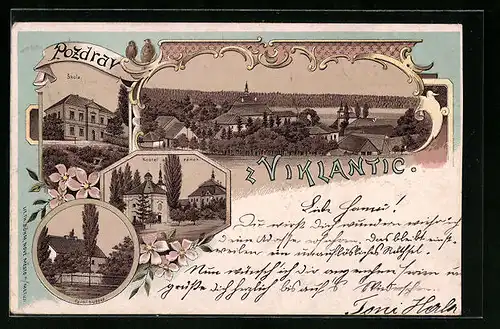Lithographie Vyklantice, Skola, Kostel a zamek, Farni budova