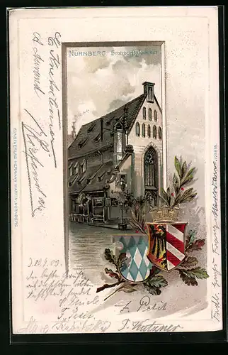 Passepartout-Lithographie Nürnberg, Gasthaus Bratwurstglöcklein, Wappen