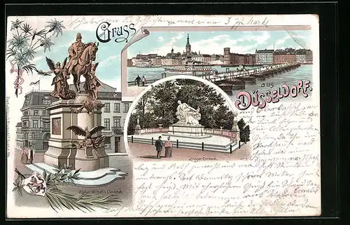 Lithographie Düsseldorf, Kaiser Wilhelm-Denkmal, Krieger-Denkmal