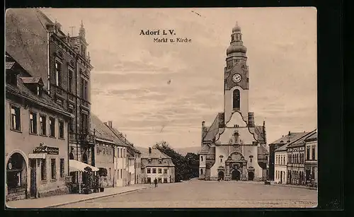 AK Adorf i. V., Markt und Kirche