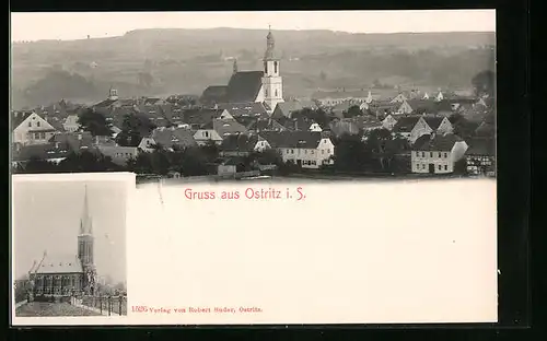 AK Ostritz i. S., Gesamtansicht mit Kirche