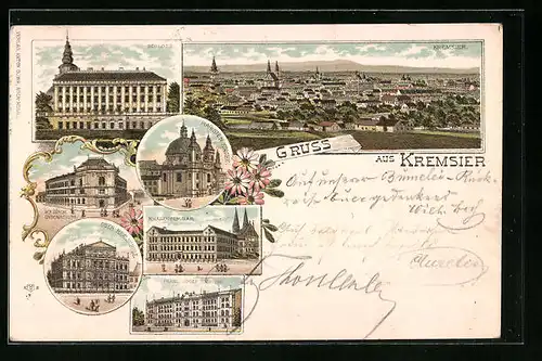 Lithographie Kremsier, Knabenseminar, Franz Josef Kaserne, Schloss