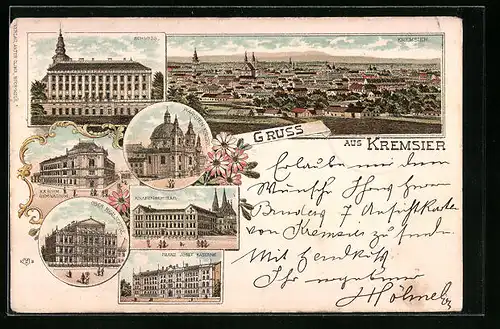 Lithographie Kremsier, Knabenseminar, Franz Josef Kaserne, Schloss