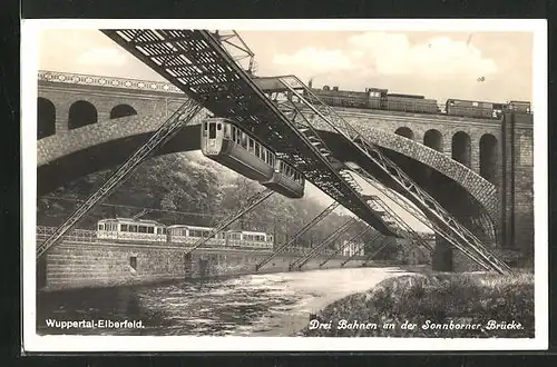 AK Wuppertal-Elberfeld, Schwebebahn an der Sonnborner Brücke