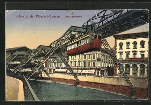 AK Elberfeld-Barmen, Schwebebahn am Mäuerchen