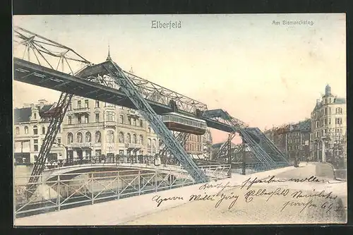 AK Elberfeld, Schwebebahn am Bismarcksteg