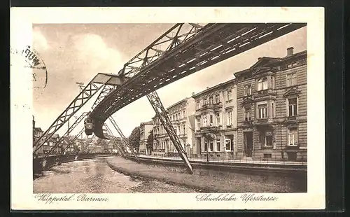 AK Wuppertal-Barmen, Uferstrasse mit Schwebebahn