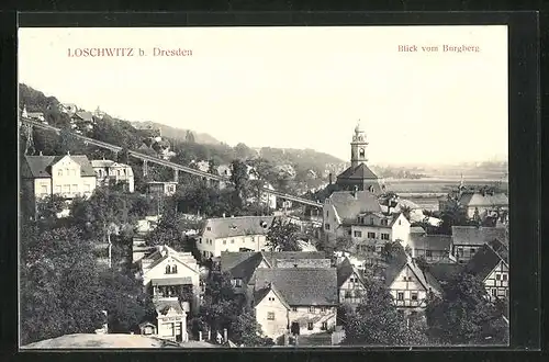 AK Dresden-Loschwitz, Blick vom Burgberg mit Schwebebahn