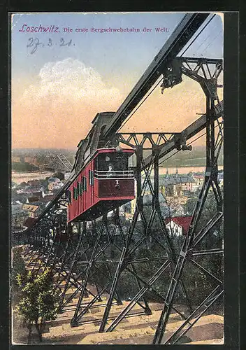 AK Loschwitz, Schwebebahn im Abendrot