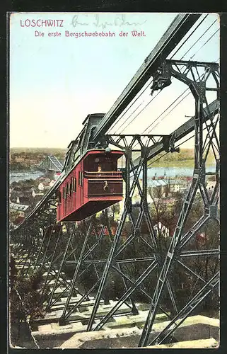AK Loschwitz, Bergschwebebahn über der Stadt