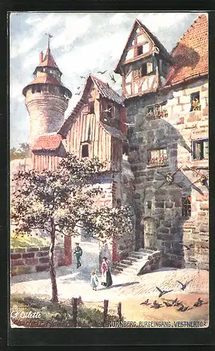 Künstler-AK Charles F. Flower: Nürnberg, Burgeingang vom Vestnertor