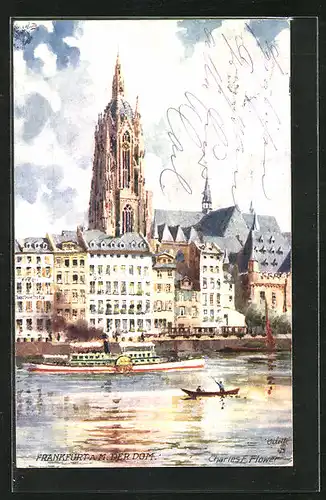 Künstler-AK Charles F. Flower: Frankfurt am Main, Dampfer auf dem Main mit Dom im Hintergrund