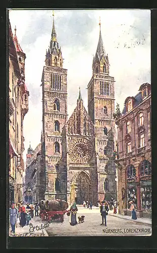 Künstler-AK Charles F. Flower: Nürnberg, Haupteingang der Lorenzkirche