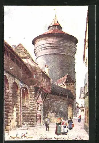Künstler-AK Charles F. Flower: Nürnberg, Strassenpartie am Spittlertor