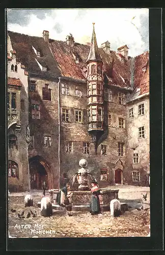 Künstler-AK Charles F. Flower: München, Brunnen im Alten Hof
