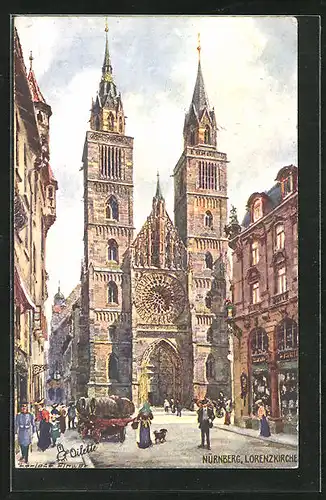 Künstler-AK Charles F. Flower: Nürnberg, Blick auf die Lorenzkirche