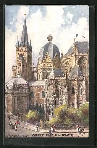 Künstler-AK Charles F. Flower: Aachen, Turmpartie des Doms