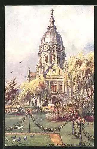 Künstler-AK Charles F. Flower: Mainz, Frontalansicht der Christuskirche
