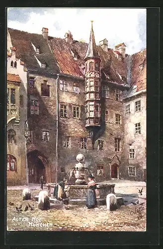 Künstler-AK Charles F. Flower: München, Brunnen im Alten Hof