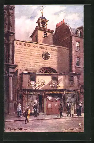 Künstler-AK Charles F. Flower: London, Church of Saint Ethelburga, Bishopsgate street