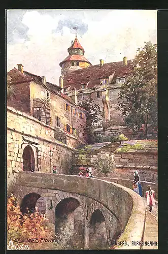 Künstler-AK Charles F. Flower: Nürnberg, Passanten am Burgeingang