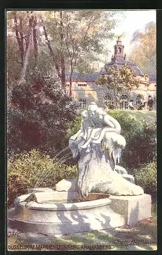 Künstler-AK Charles F. Flower: Düsseldorf, Märchenbrunnen und Ananasberg