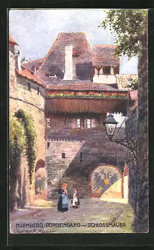 Künstler-AK Charles F. Flower: Nürnberg, Burgeingang mit Schlossmauer