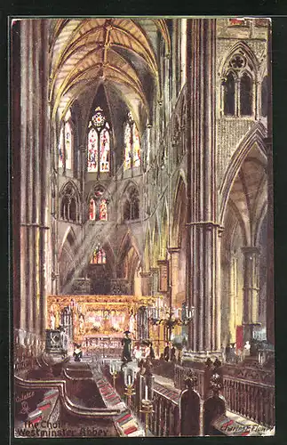 Künstler-AK Charles F. Flower: London, Westminser Abbey, Collegiate Church, The Choir