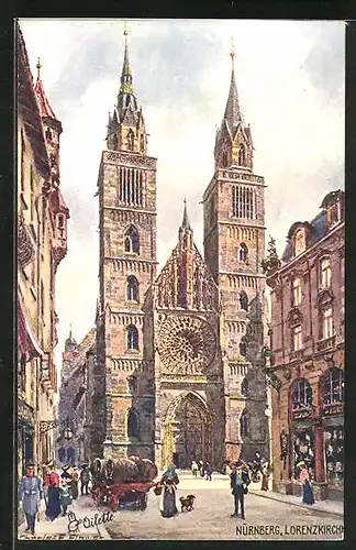 Künstler-AK Charles F. Flower: Nürnberg, Strassenpartie vor der Lorenzkirche