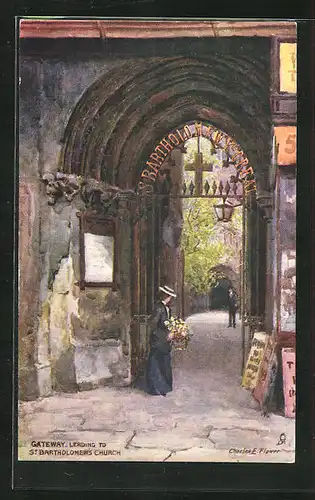 Künstler-AK Charles F. Flower: London, Gateway leading to St. Bartholomeus Church