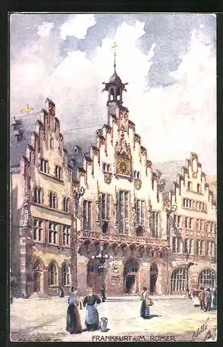 Künstler-AK Charles F. Flower: Frankfurt am Main, Passanten am Römer