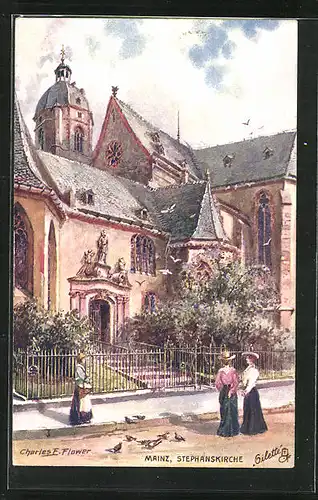 Künstler-AK Charles F. Flower: Mainz, Seiteneingang der Stephanskirche