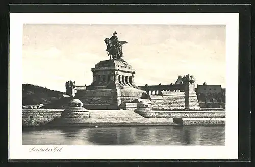 AK Koblenz, Kaiser Wilhelm-Denkmal am Deutschen Eck
