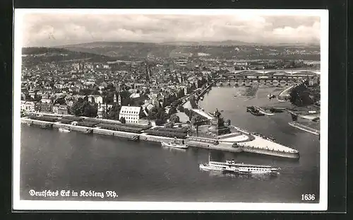 AK Koblenz a. Rh., Deutsches Eck mit Dampfern