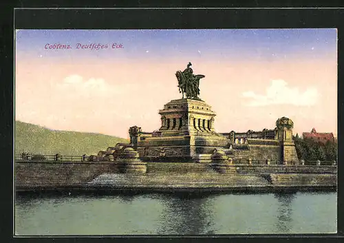 AK Koblenz, Deutsches Eck mit Kaiser Wilhelm-Denkmal