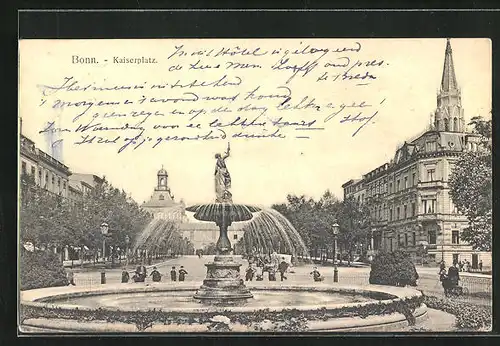 AK Bonn, Kaiserplatz mit Brunnen