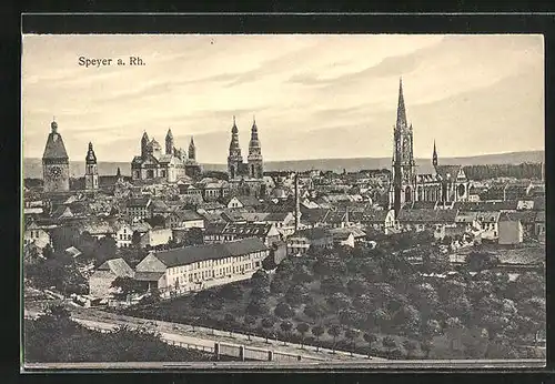 AK Speyer a. Rh., Teilansicht mit Kirche