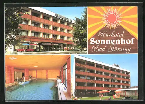 AK Bad Füssing, Kurhotel Sonnenhof, Schillerstrasse 4, Innenansicht Schwimmbad, Garten