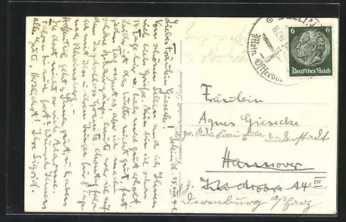 AK Sellin auf Rügen, Ortspartie mit Bäumen