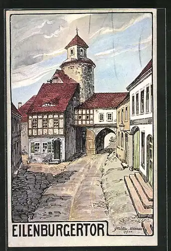Künstler-AK Wurzen, das Eilenburger Tor